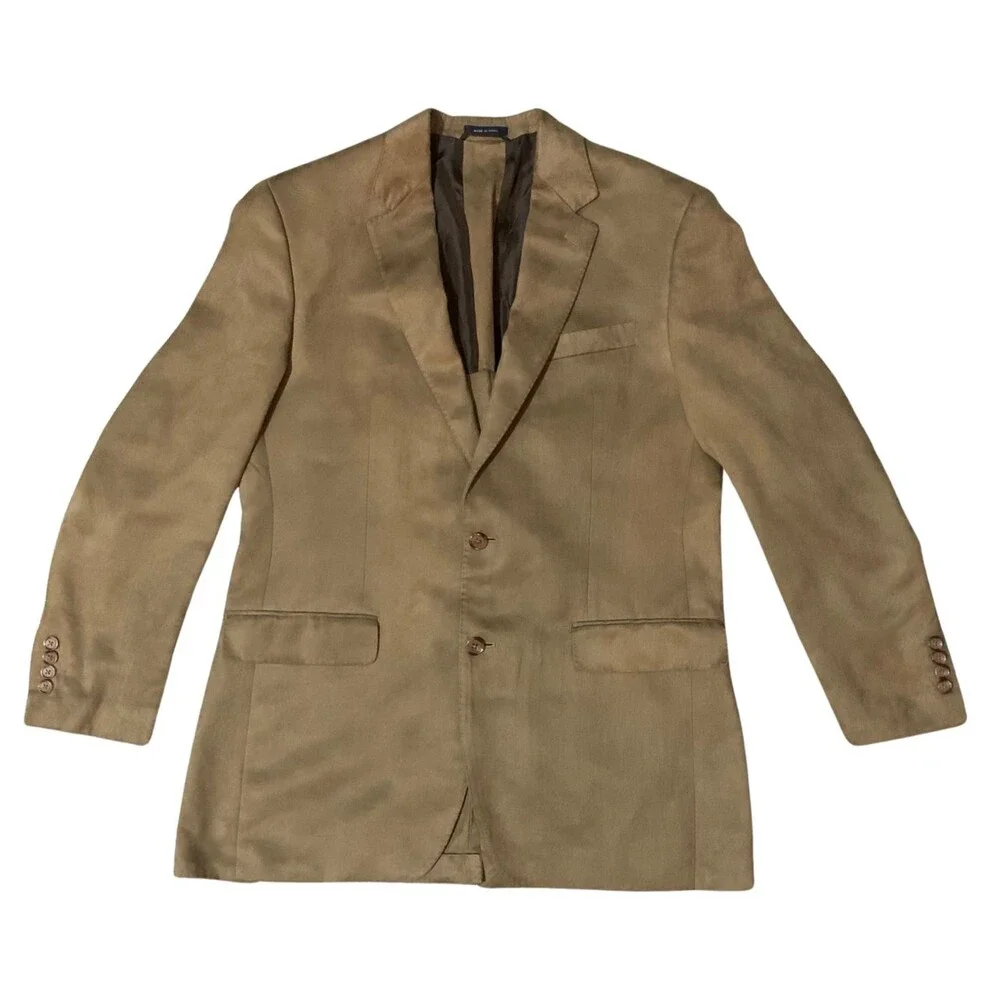 Lauren Ralph Lauren Sport Coat Mens 42L Tan Brown Faux Suede Blazer Jacket